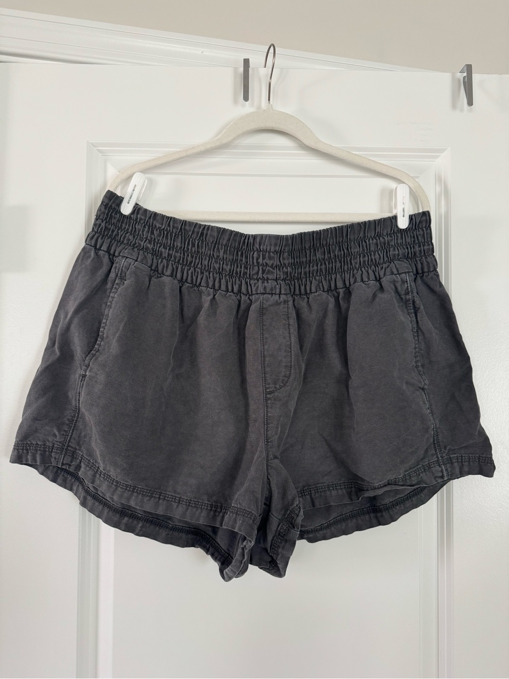 aerie Washed Charcoal Smocked-Waist Athletic Shorts